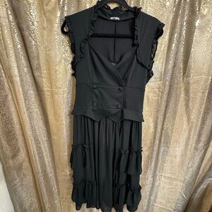 Hot Topic Black Goth Sweetheart Double-Breasted Tiered Ruffle Jacket Large